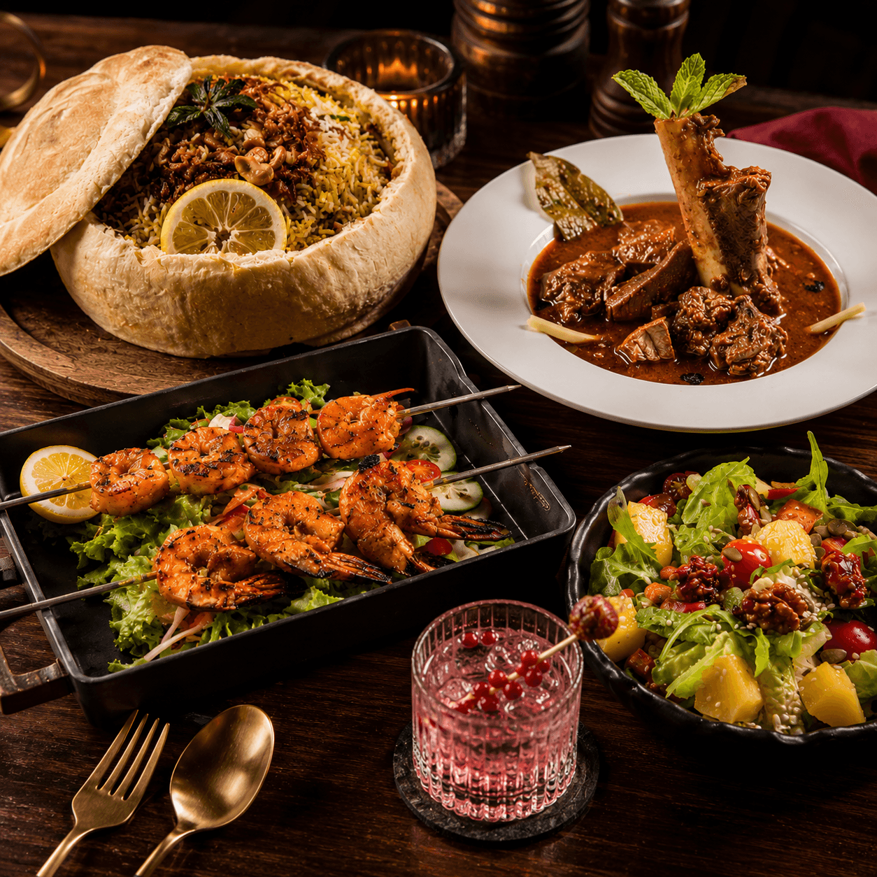 Restaurant hero background showcasing our signature dishes